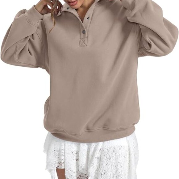 2026 Women' Fleece Sweatshirts Oversized Henley Neck Long Sleeve Pullover Tops - Picture 4 of 6